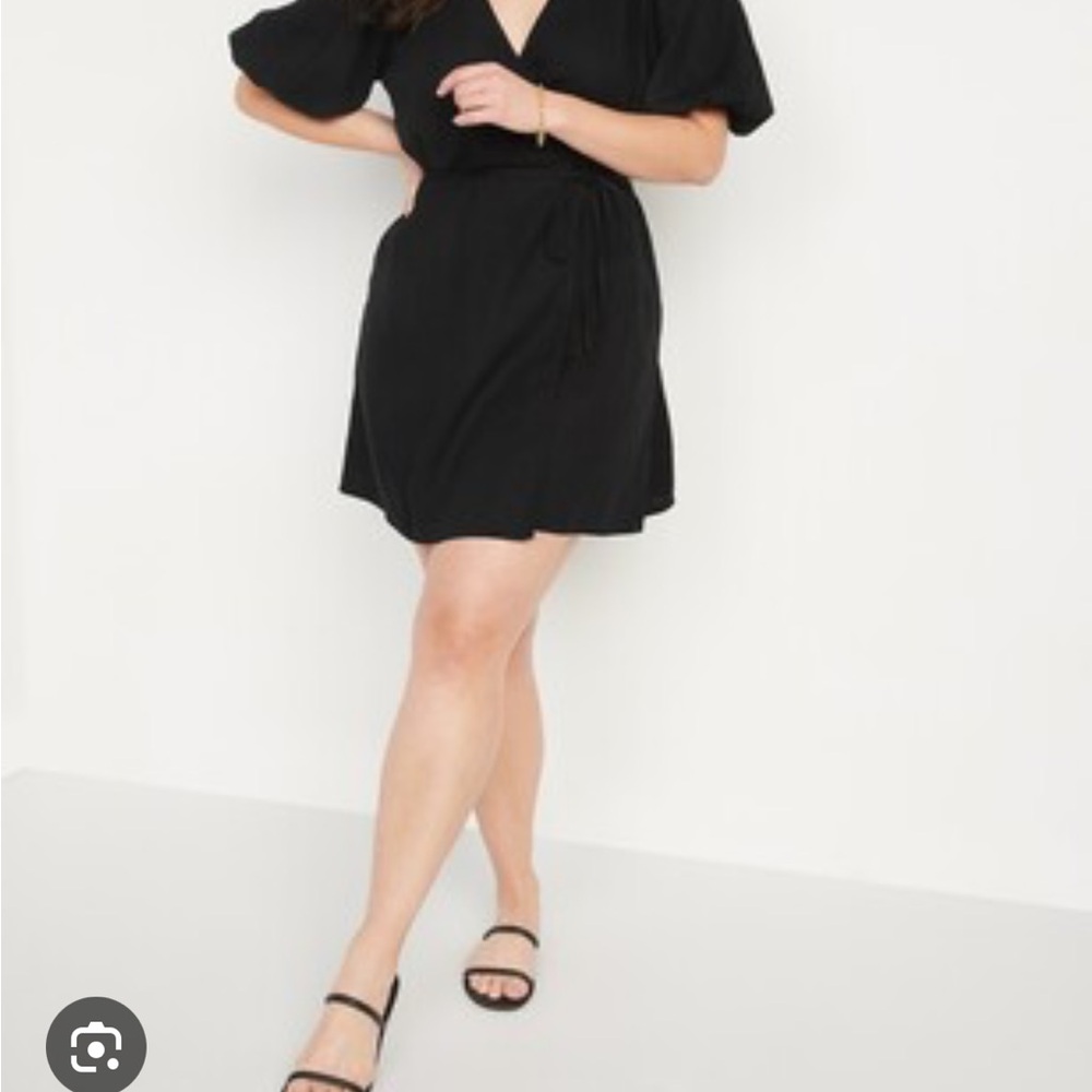 Old Navy Black Wrap Puff Sleeve Linen Blend Mini Dress size 4X
